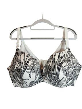 Cacique Womens Lightly Lined Black White Balconette Bra 42F Adjustable Straps